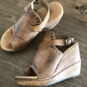 Bed Stu Genuine Leather Studded Wedges Size 8